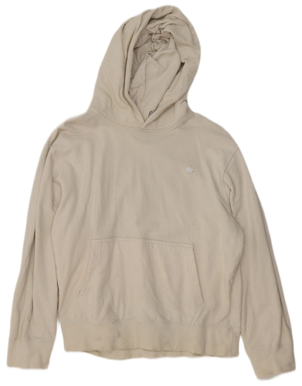 ADIDAS Womens Hoodie Jumper UK 14 Medium Off White Cotton