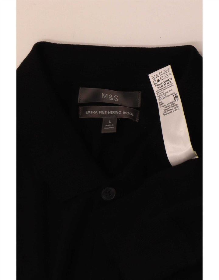 Marks & Spencer Męski sweter rozpinany, duży, czarny, wełna merynosów