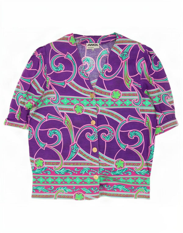 Bluzka damska z krótkim rękawem w stylu vintage IT 50 XL Fioletowa paisley