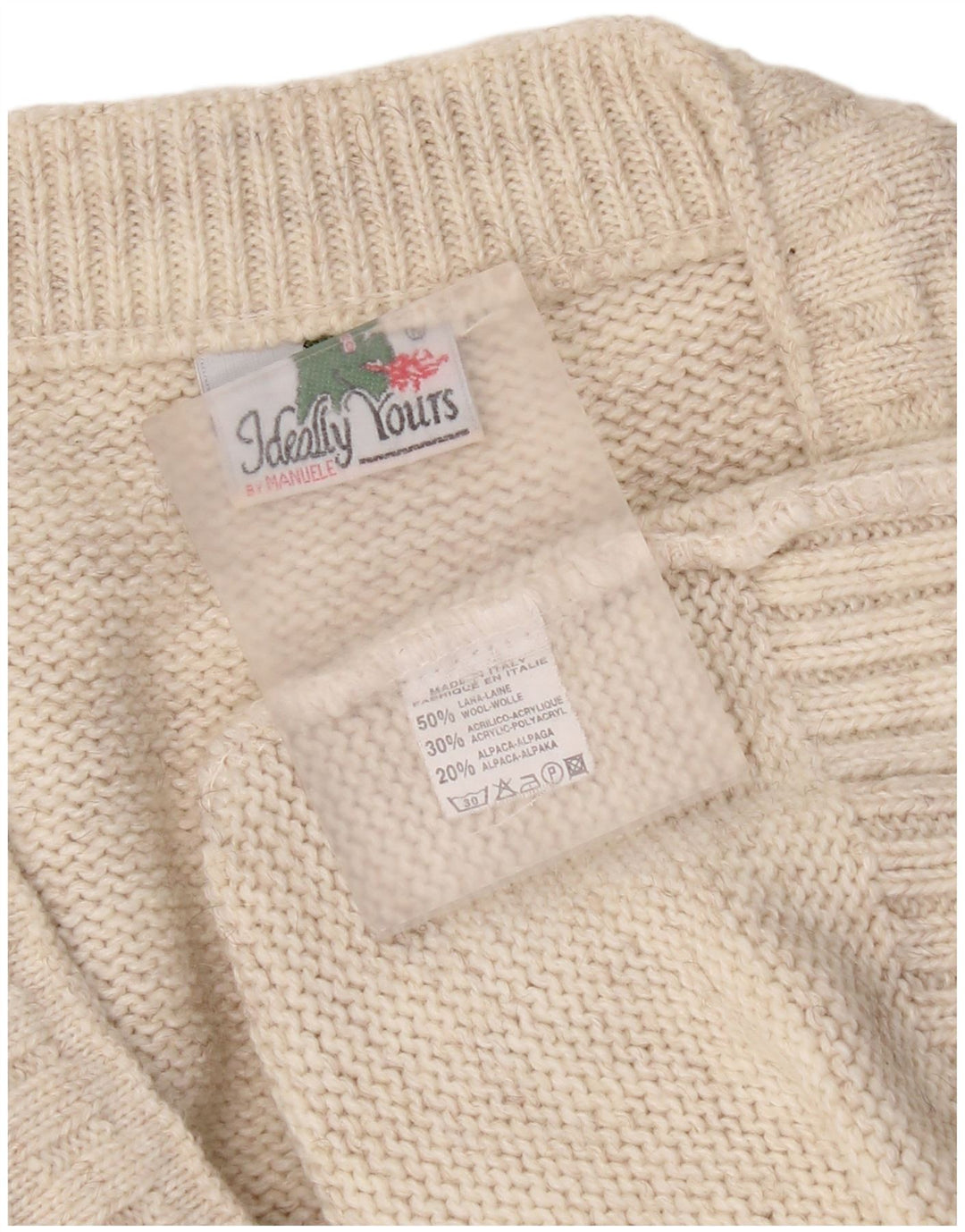 Vintage męski sweter z dekoltem w kształcie litery V, XL, beżowa wełna