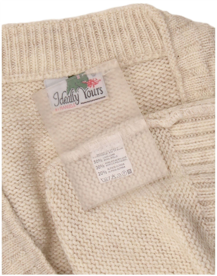 Vintage męski sweter z dekoltem w kształcie litery V, XL, beżowa wełna