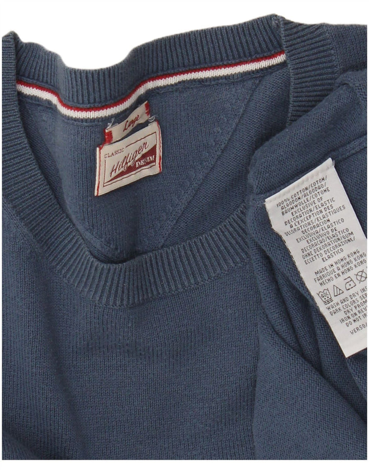 Męski sweter z okrągłym dekoltem Tommy Hilfiger, duży, niebieski, bawełniany