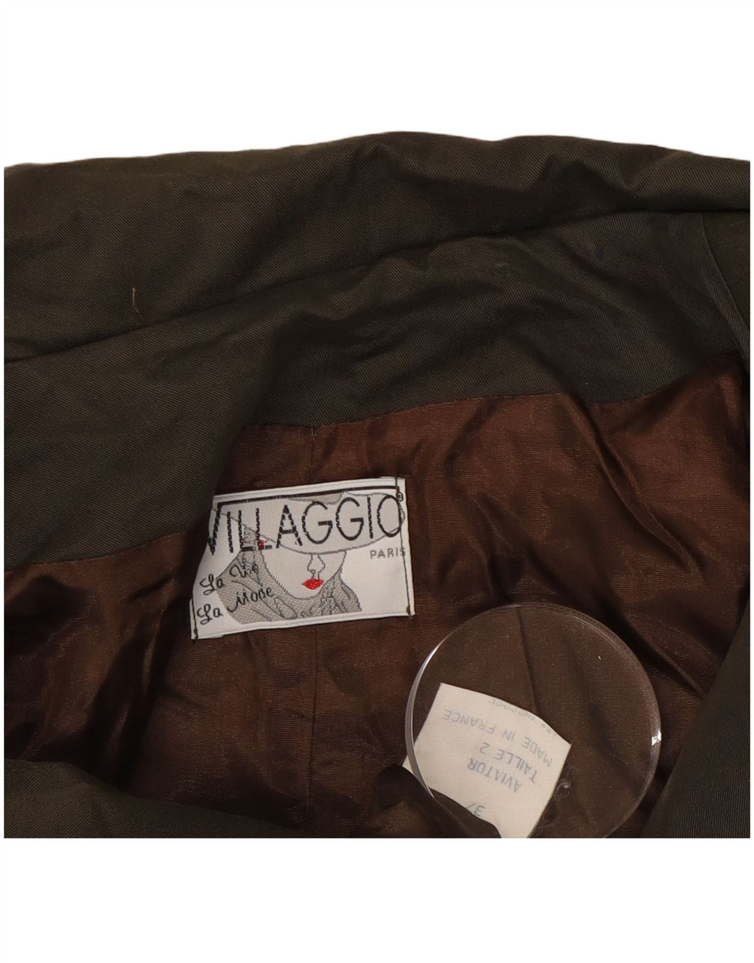 Dwurzędowa kurtka damska w stylu vintage, UK 18 XL, wiskoza khaki