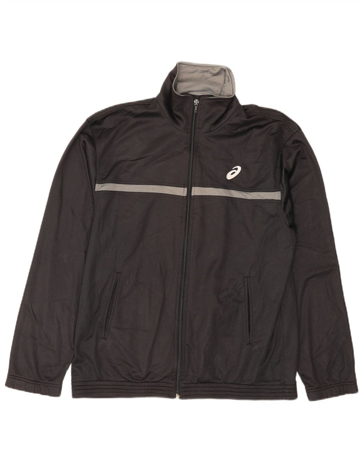 ASICS Mens Tracksuit Top Jacket Small Black Striped Polyester