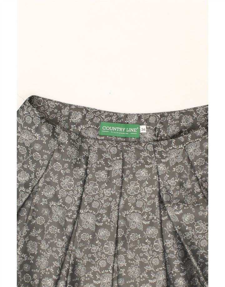 VINTAGE Womens Mini Skirt EU 34 XS W30  Grey Floral Polyester Vintage Vintage and Second-Hand Vintage from Messina Hembry 