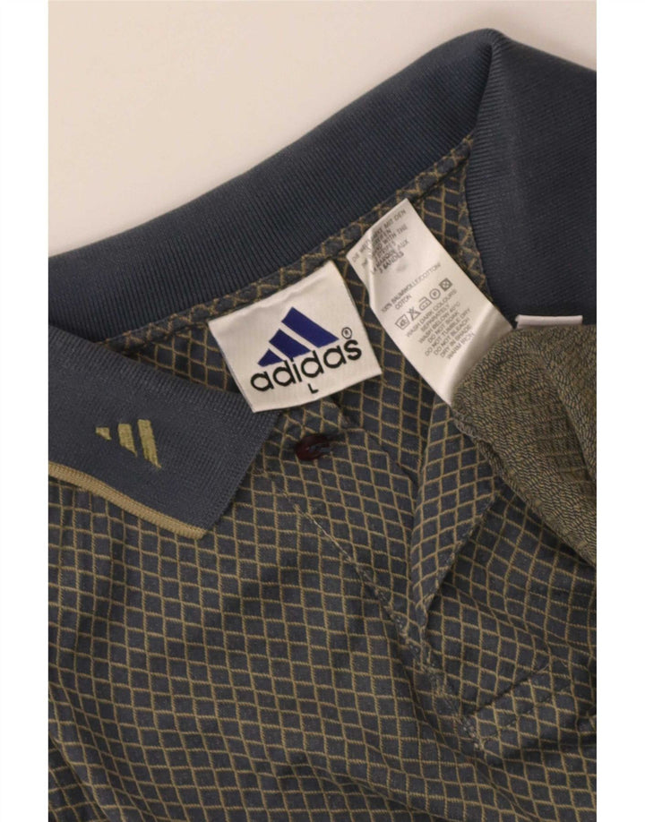 Męska koszulka polo Adidas, duża, szara tkanina argyle/diamentowa bawełna