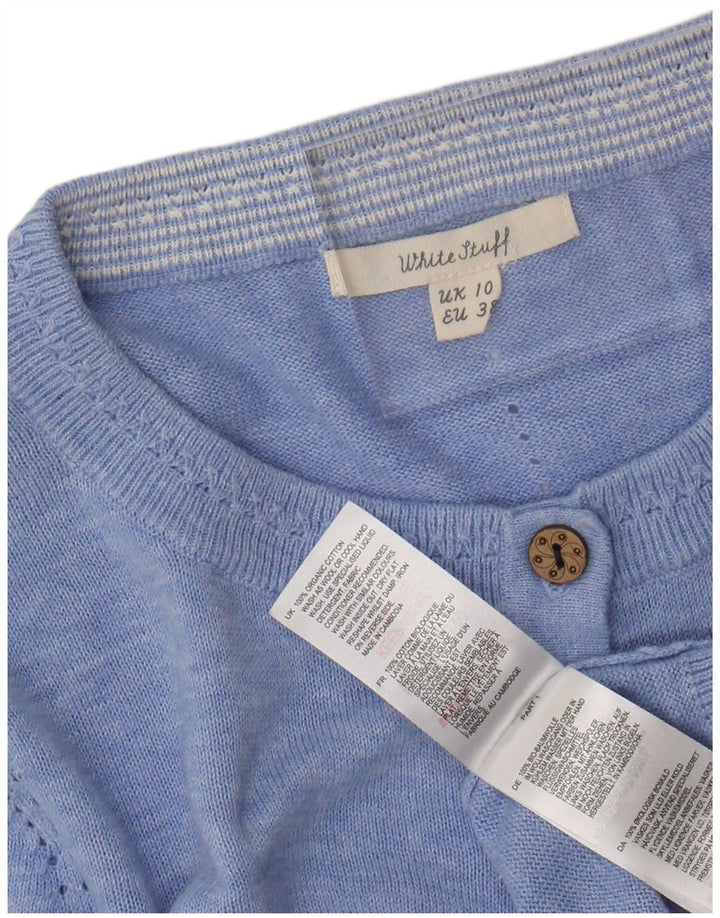 WHITE STUFF Damski sweter kardigan UK 10 Small, bawełniany w niebieskie plamki