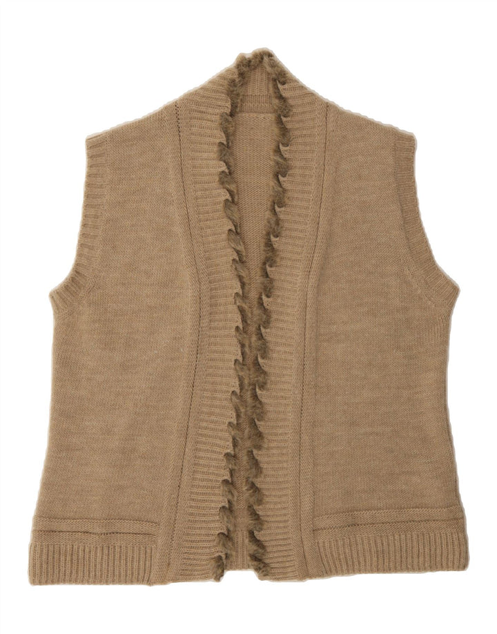 VINTAGE Womens Sleeveless Open Cardigan Sweater IT 46 Large Beige Wool Vintage Vintage and Second-Hand Vintage from Messina Hembry 