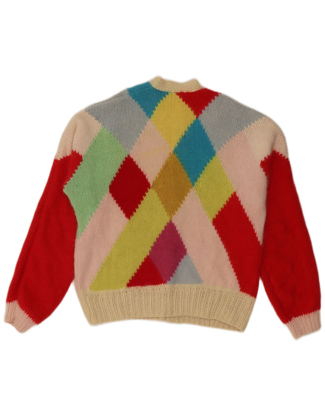 Sweter damski VINTAGE UK 14, duży, wielokolorowy Argyle/diament