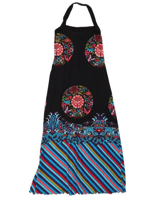 Vintage damska sukienka Maxi Halter UK 10, mała czarna w kwiaty
