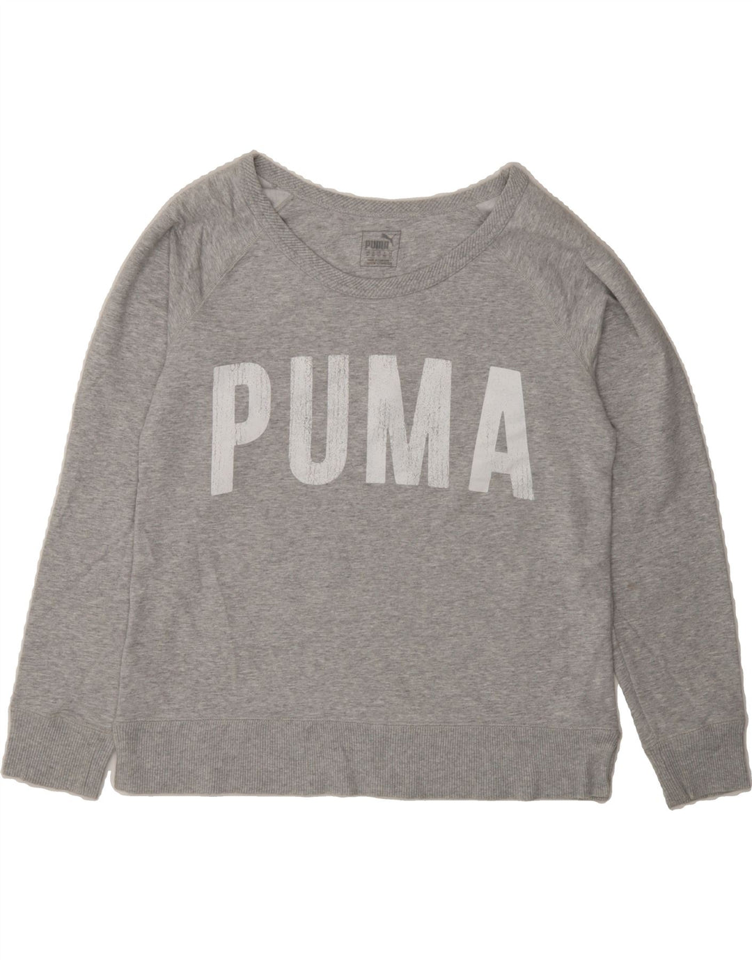 PUMA Womens Graphic Sweatshirt Jumper UK 12 Medium Grey Vintage Puma and Second-Hand Puma from Messina Hembry 