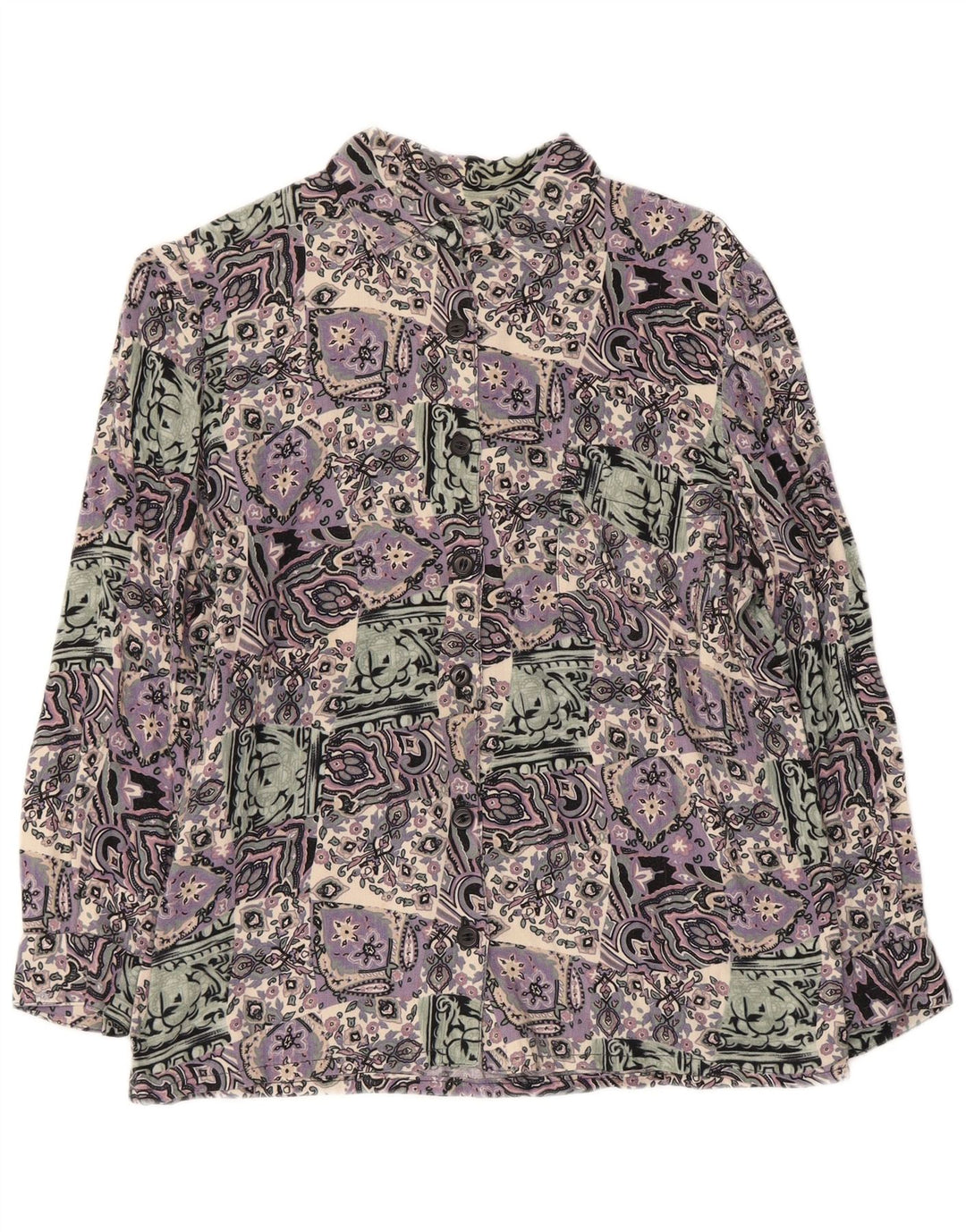 Koszula damska z rękawem 3/4 w stylu vintage, UK 14, średnia, wielobarwna patchworkowa