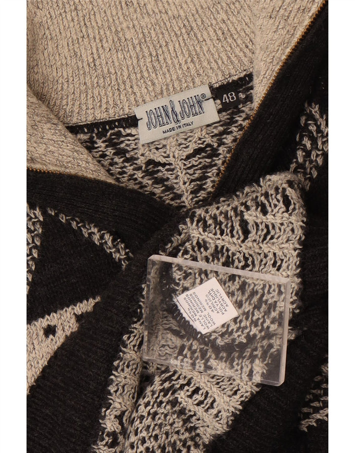 Vintage męski sweter z zamkiem błyskawicznym IT 48 średni czarny Argyle/Diament