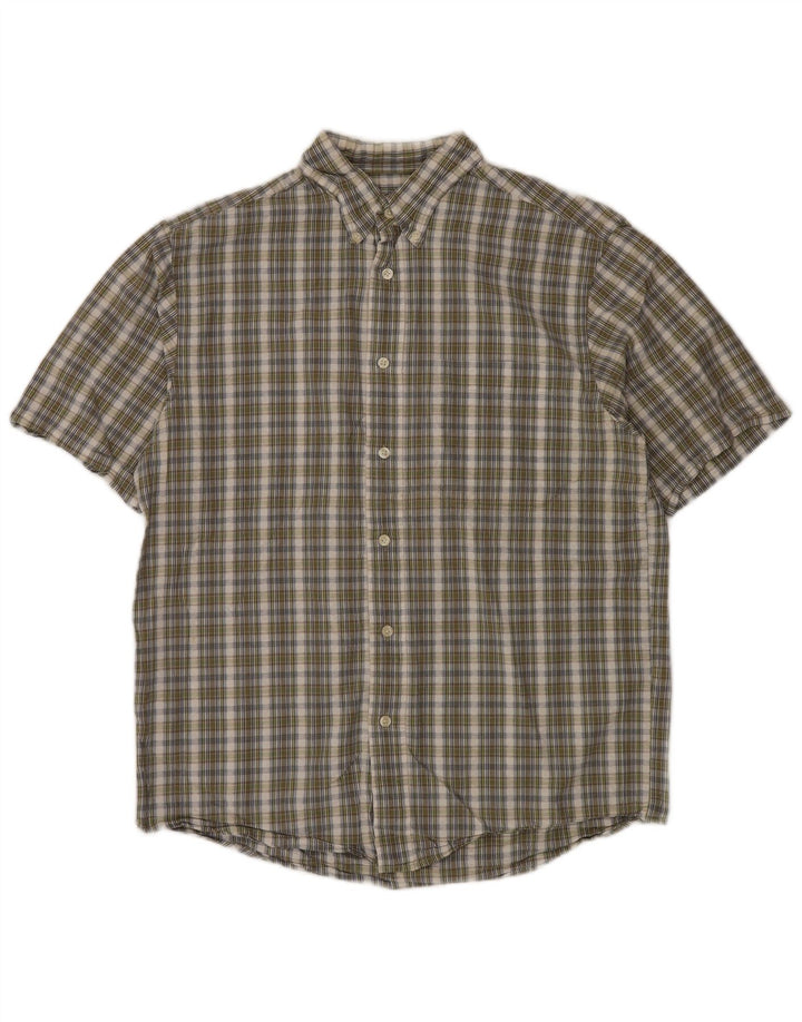 Męska koszula z krótkim rękawem Eddie Bauer o swobodnym kroju, bawełniana w średnią zieloną kratkę