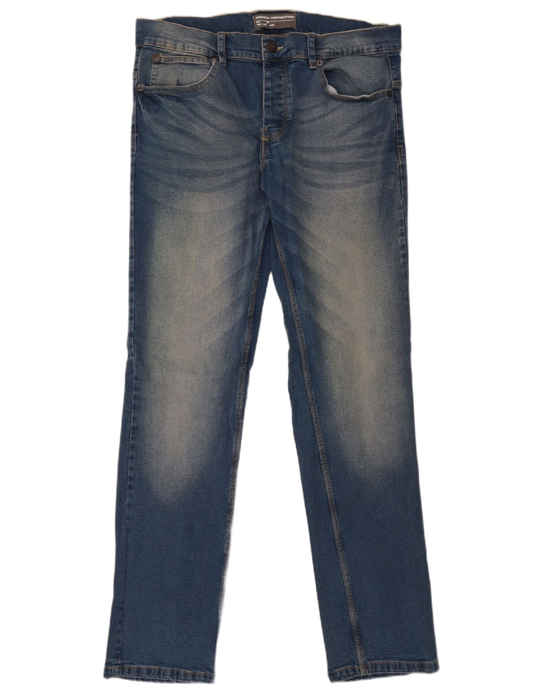 Damskie jeansy slim z grafiką FRENCH CONNECTION W32 L32 Niebieska bawełna