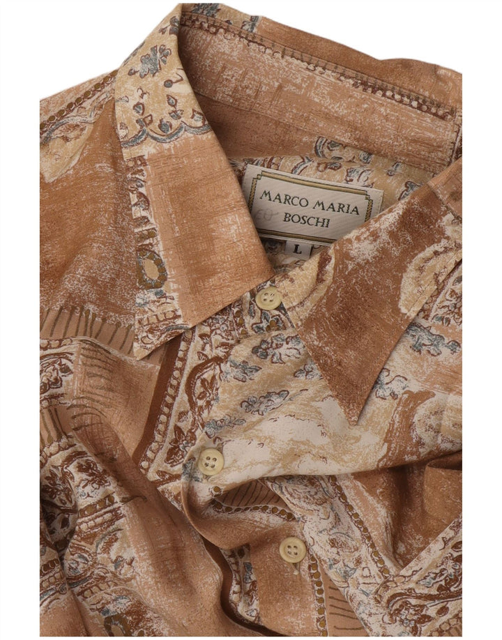 Męska koszula z krótkim rękawem VINTAGE, duża, brązowa patchworkowa