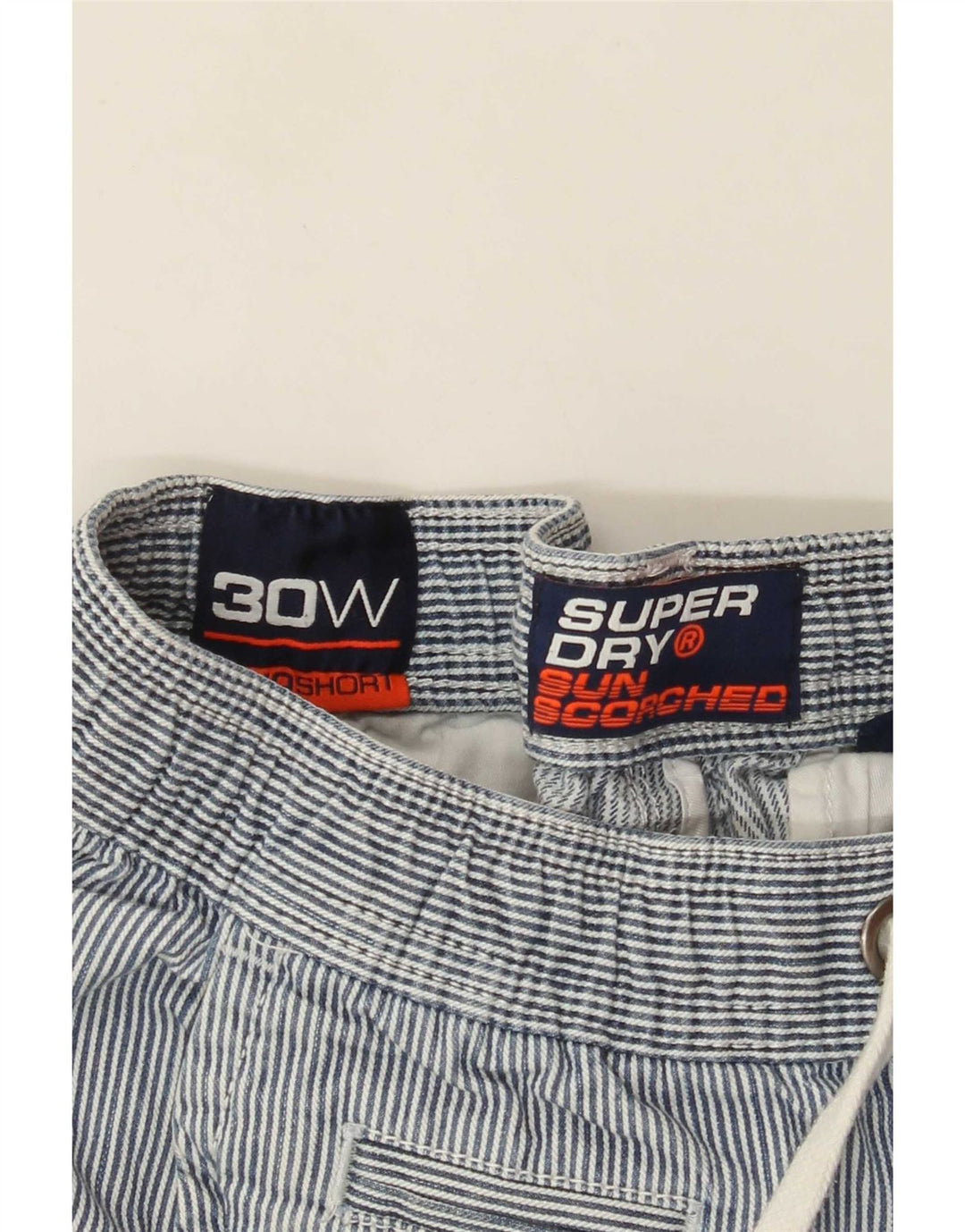 Męskie spodenki Chino Superdry W30 Średnioniebieskie bawełniane prążki
