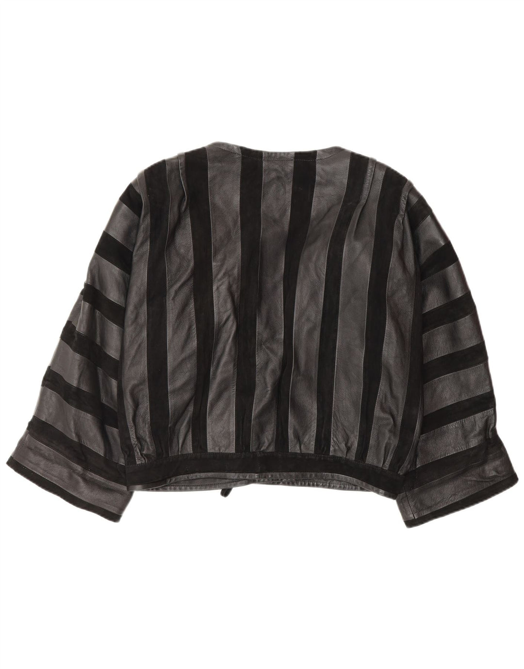 Damska skórzana kurtka bomber w stylu vintage UK 14, średnia czarna skóra w paski