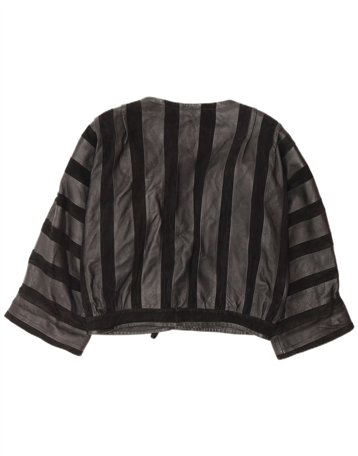 Damska skórzana kurtka bomber w stylu vintage UK 14, średnia czarna skóra w paski