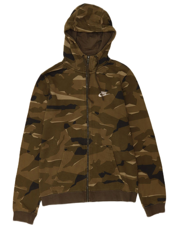 Męski sweter z kapturem i zamkiem Nike, mały, bawełniany kamuflaż khaki