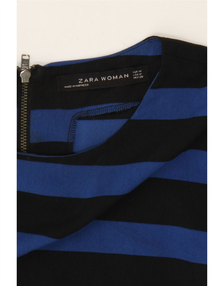 ZARA Womens Top 3/4 Sleeve UK 12 Medium Blue Striped Vintage Zara and Second-Hand Zara from Messina Hembry 