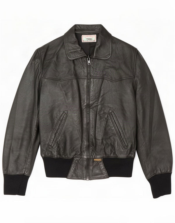 Albert Womens Bomber Leather Jacket UK 14 Medium Black