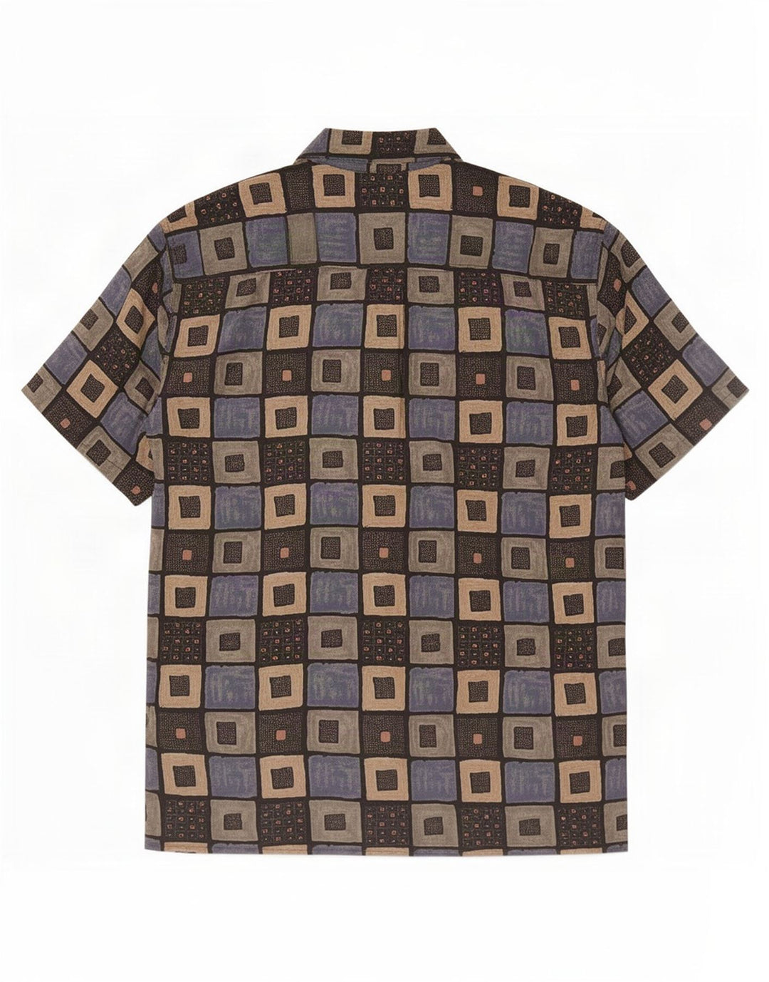 Koszula męska z krótkim rękawem w stylu vintage, średnia, wielokolorowa, geometryczna