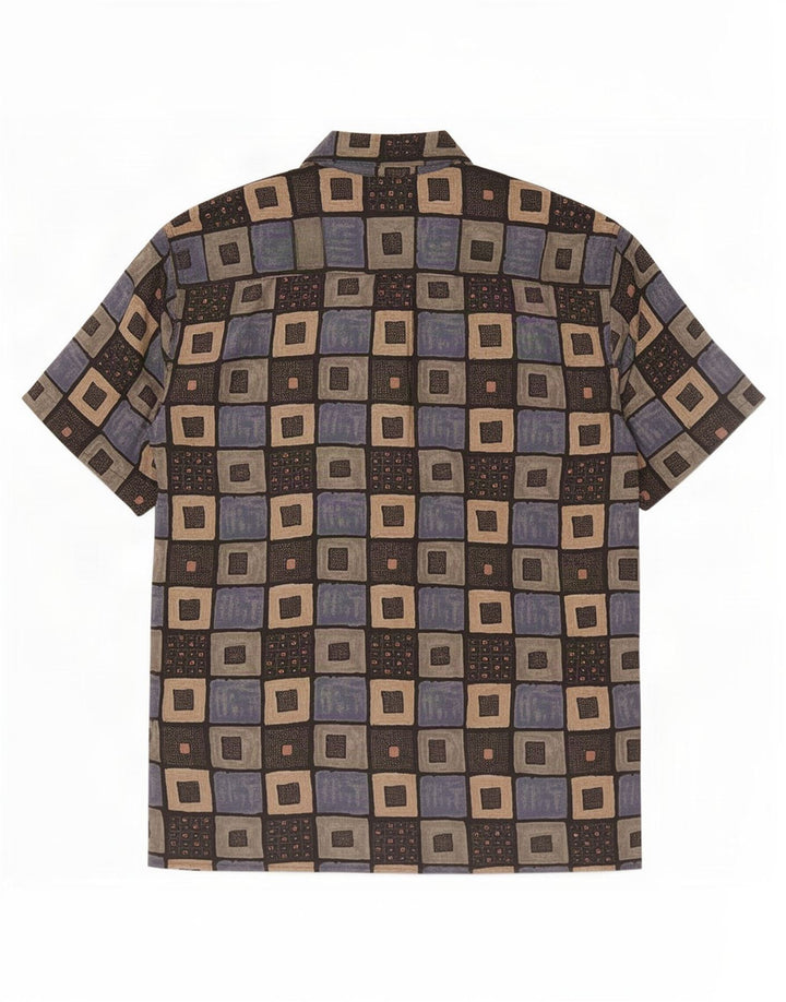 Koszula męska z krótkim rękawem w stylu vintage, średnia, wielokolorowa, geometryczna