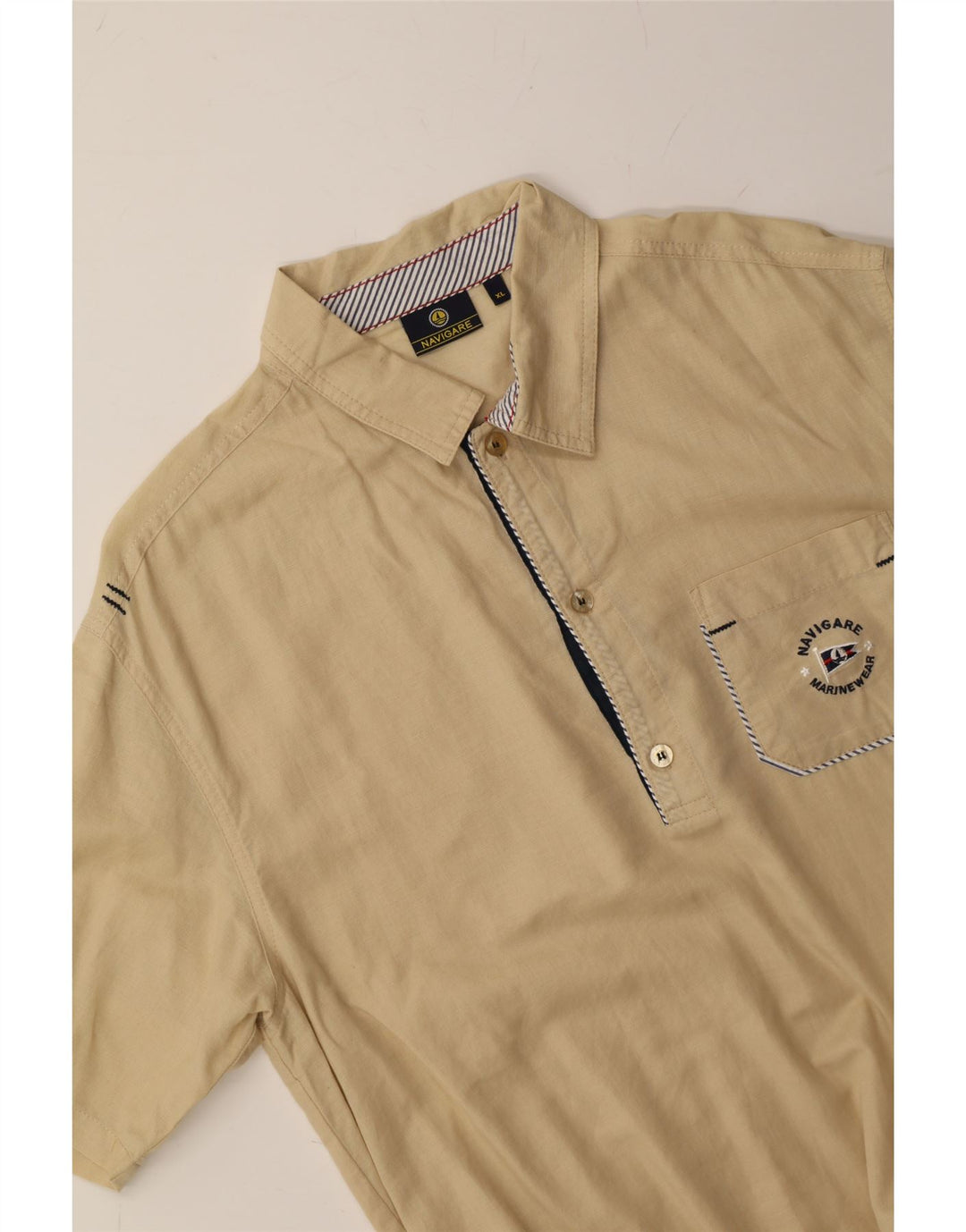 NAVIGARE Mens Short Sleeve Pullover Shirt XL Beige Cotton Vintage Navigare and Second-Hand Navigare from Messina Hembry 