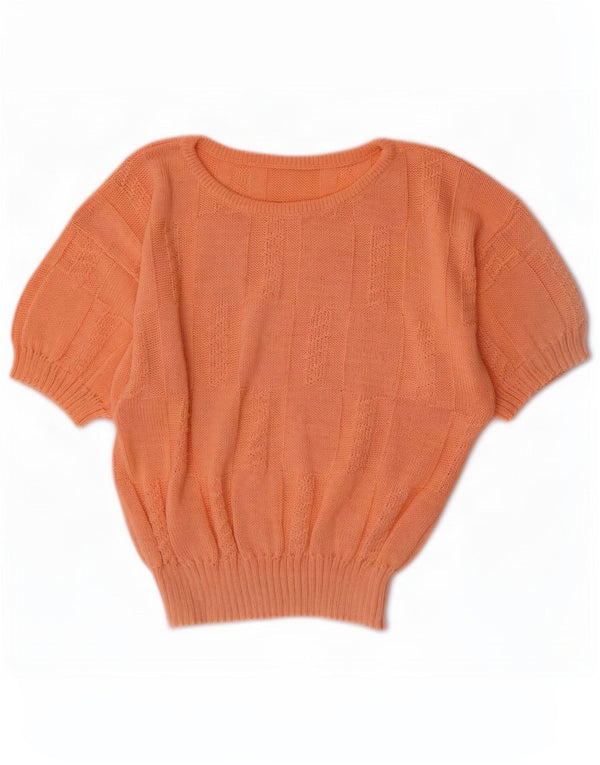 Vintage Womens Short Sleeve Crew Neck Jumper Sweater UK 16 Large Orange