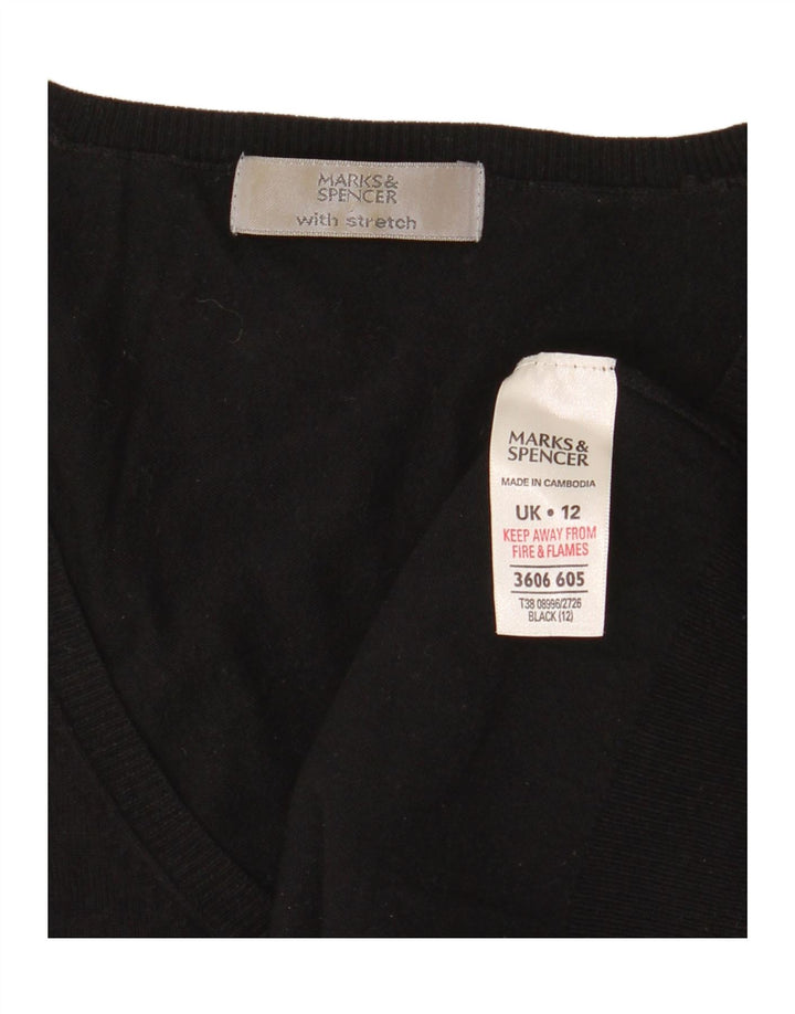 Sweter damski Marks & Spencer z rękawem 3/4 i dekoltem w kształcie litery V, UK 12, średni czarny