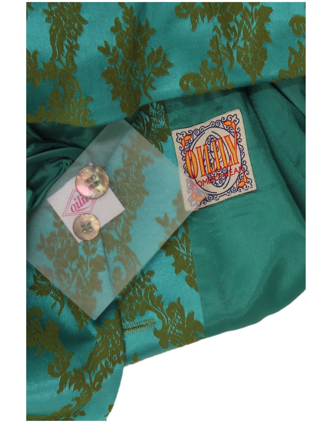 Oliwkowa damska marynarka zapinana na 2 guziki EU 38 Średni turkusowy Paisley