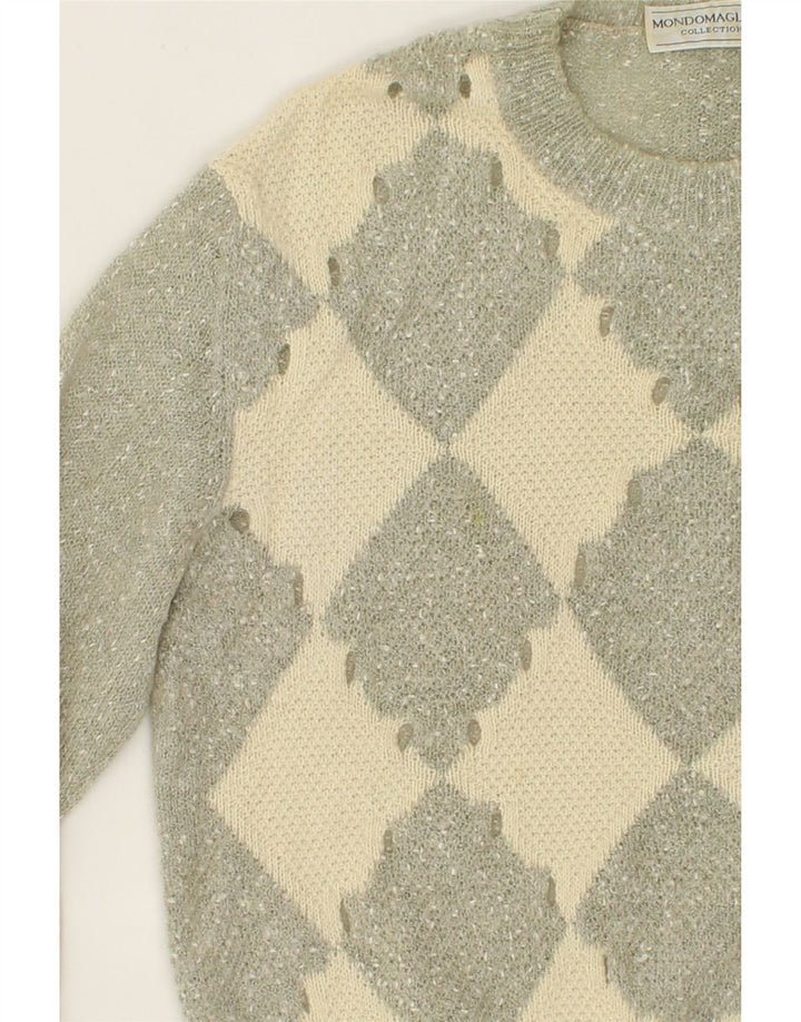 VINTAGE Womens Crew Neck Jumper Sweater IT 44 Medium Grey Argyle/Diamond Vintage Vintage and Second-Hand Vintage from Messina Hembry 