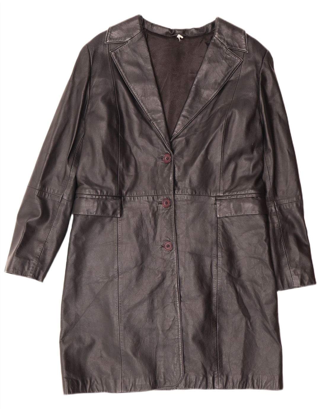 Vintage damski płaszcz skórzany UK 14, średnia czarna skóra