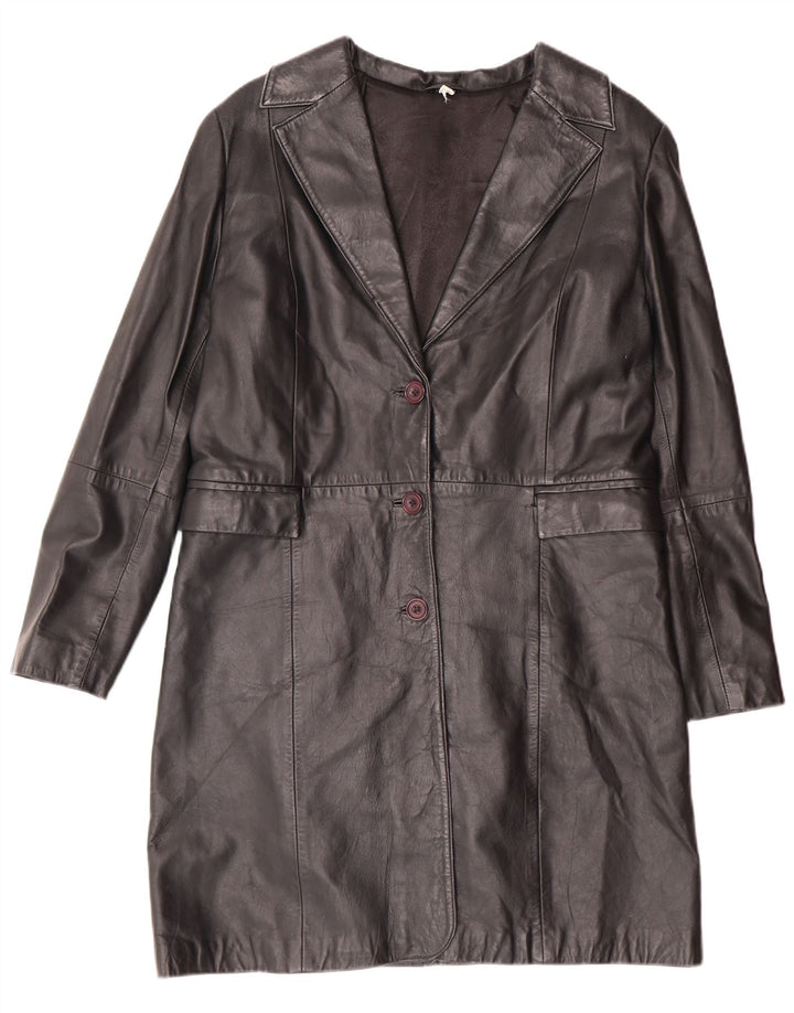 Vintage damski płaszcz skórzany UK 14, średnia czarna skóra