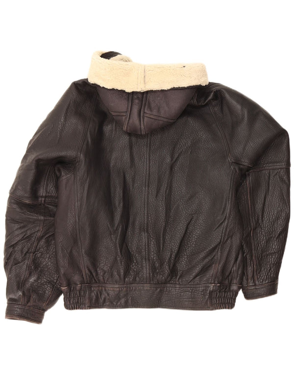 Vintage męska kurtka skórzana z kapturem UK 42 XL czarna