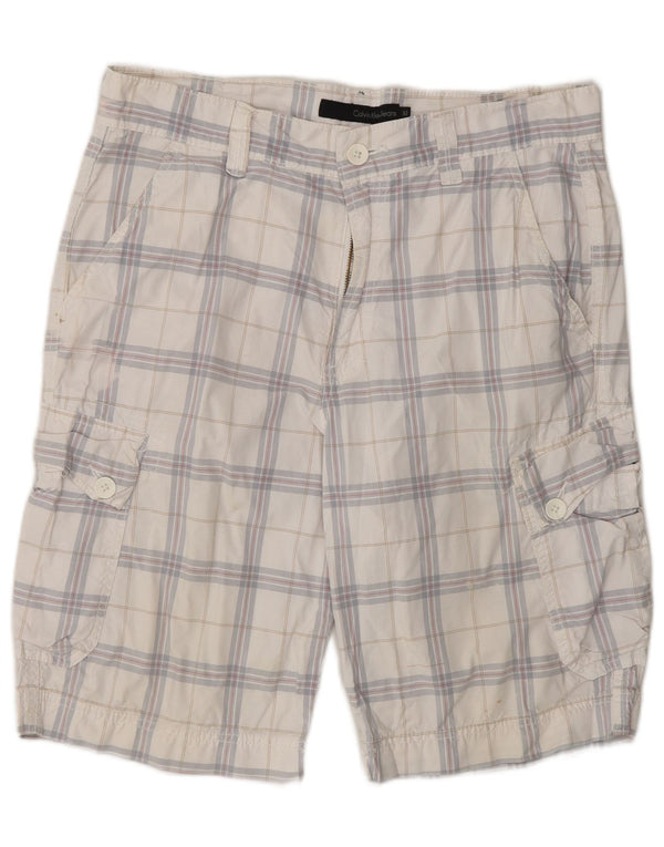 Męskie spodenki cargo CALVIN KLEIN W32, bawełna w średnią białą kratkę