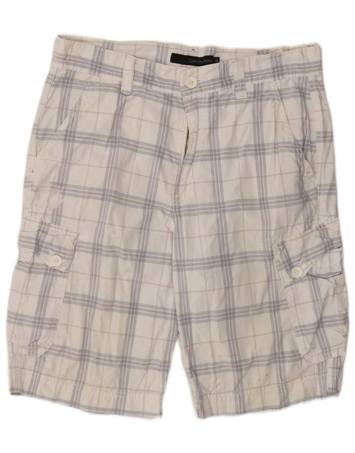 Męskie spodenki cargo CALVIN KLEIN W32, bawełna w średnią białą kratkę