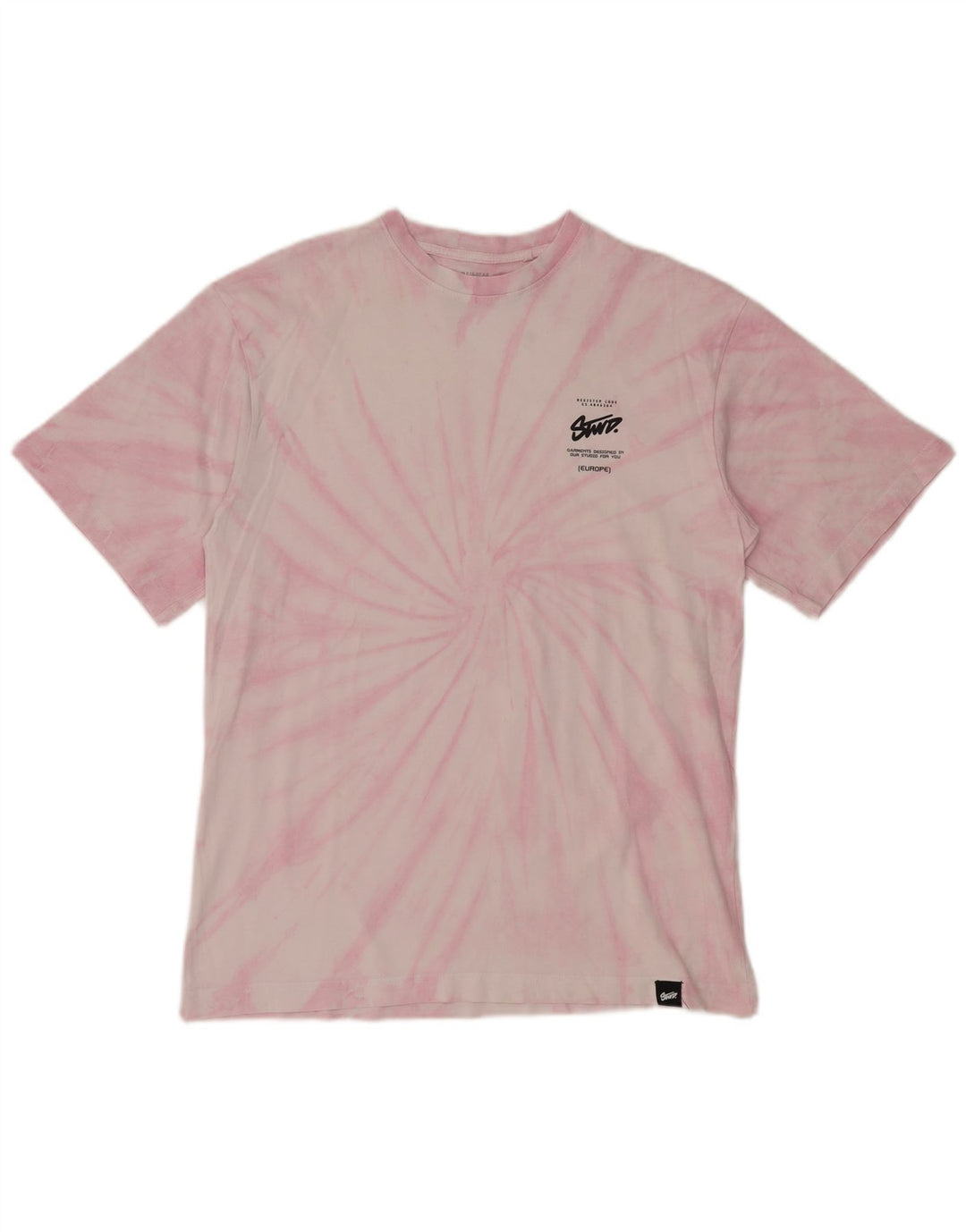 PULL & BEAR Męski T-shirt z grafiką, mały, różowy, bawełniany Tie Dye