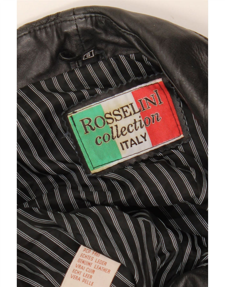 Vintage damska kurtka motocyklowa ze skóry Crop UK 8, mała czarna skóra