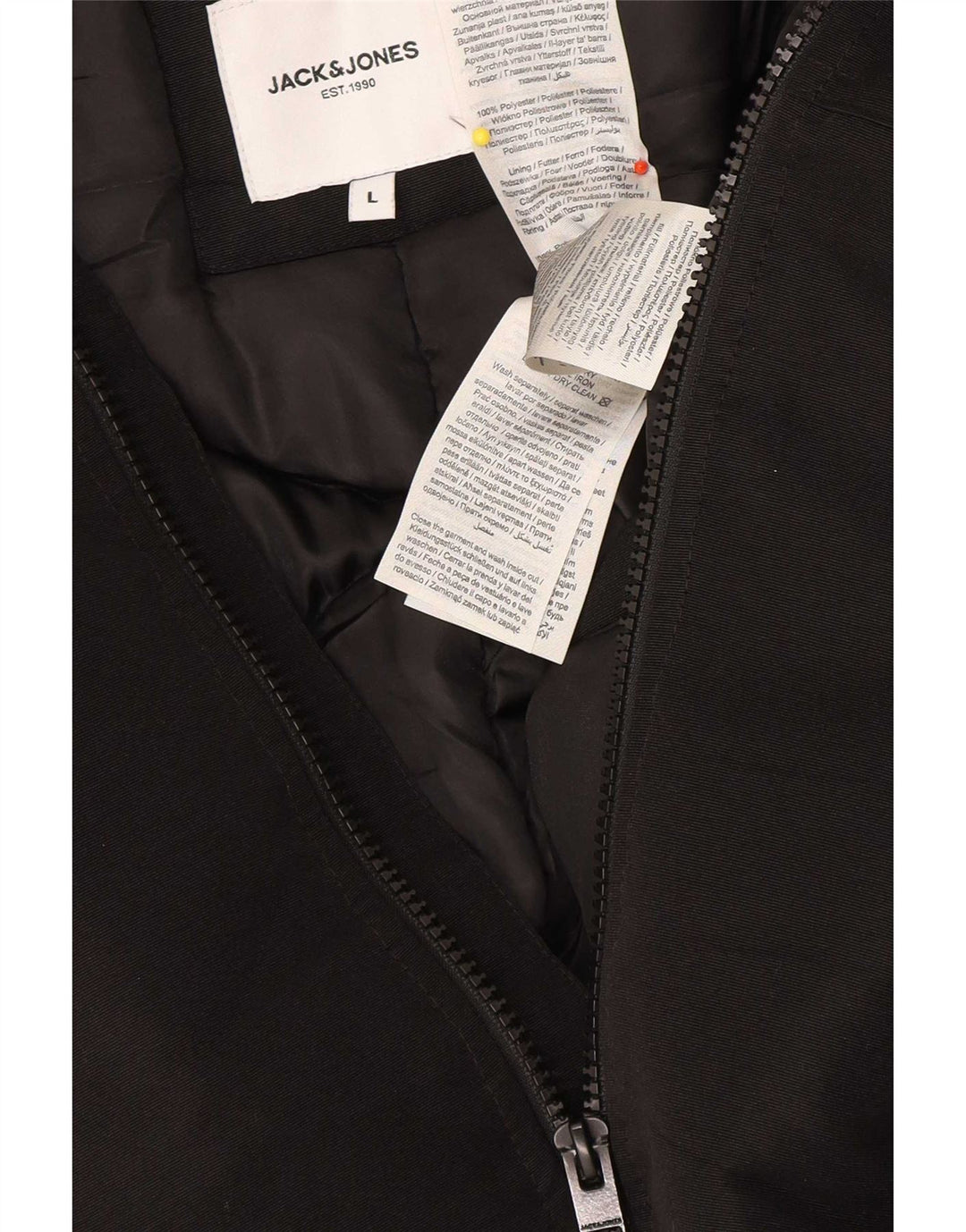 Męska kurtka parka z kapturem Jack & Jones UK 40, duża, czarna, poliestrowa