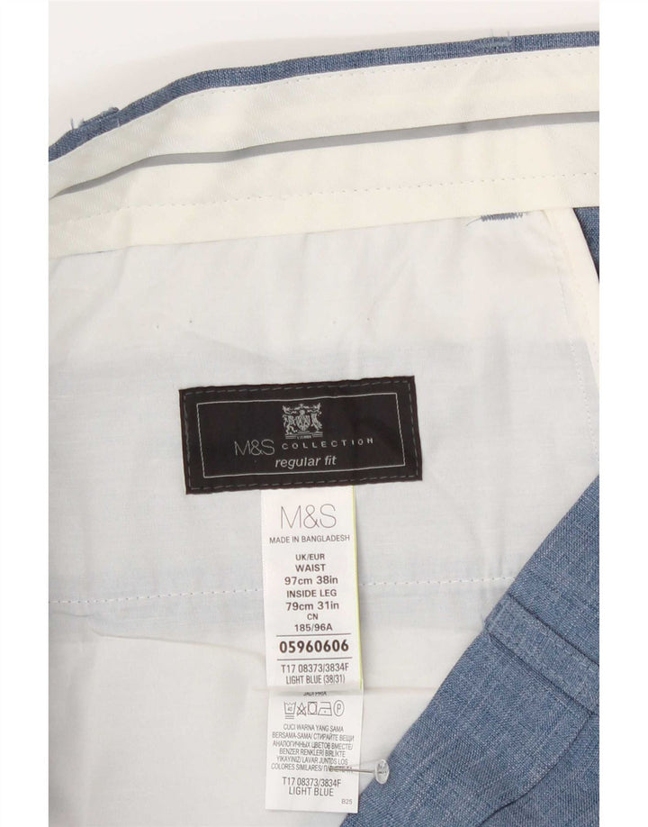 Męskie spodnie garniturowe Marks & Spencer o regularnym kroju W38 L31 Niebieski poliester