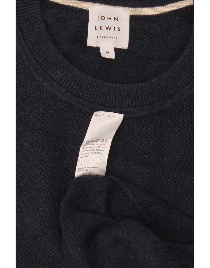Męski sweter z okrągłym dekoltem John Lewis, średni granatowy, bawełniany