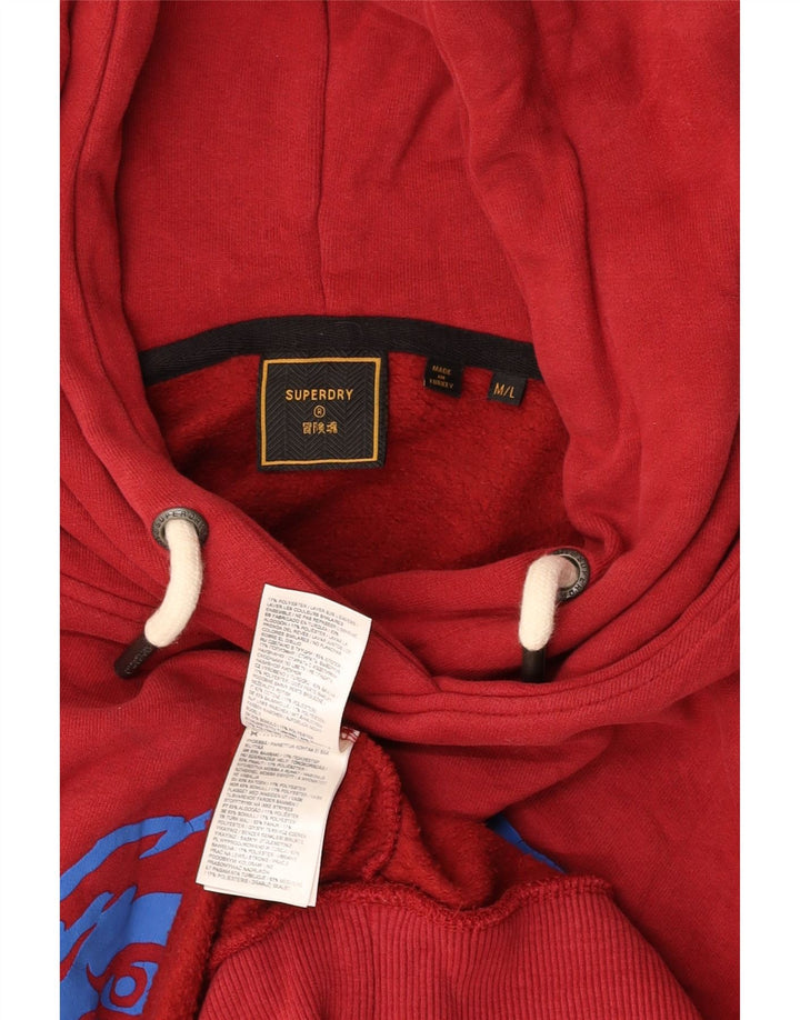 SUPERDRY Męski sweter z kapturem i grafiką, średniej wielkości bordowa bawełna