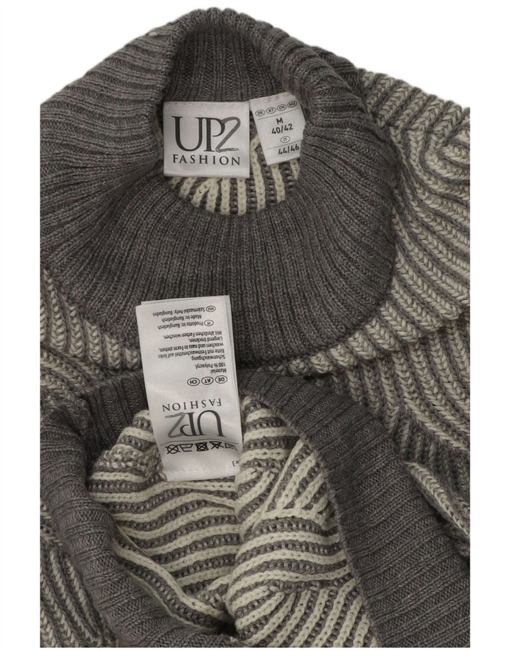 Vintage męski sweter z golfem UK 40/42 średni szary geometryczny