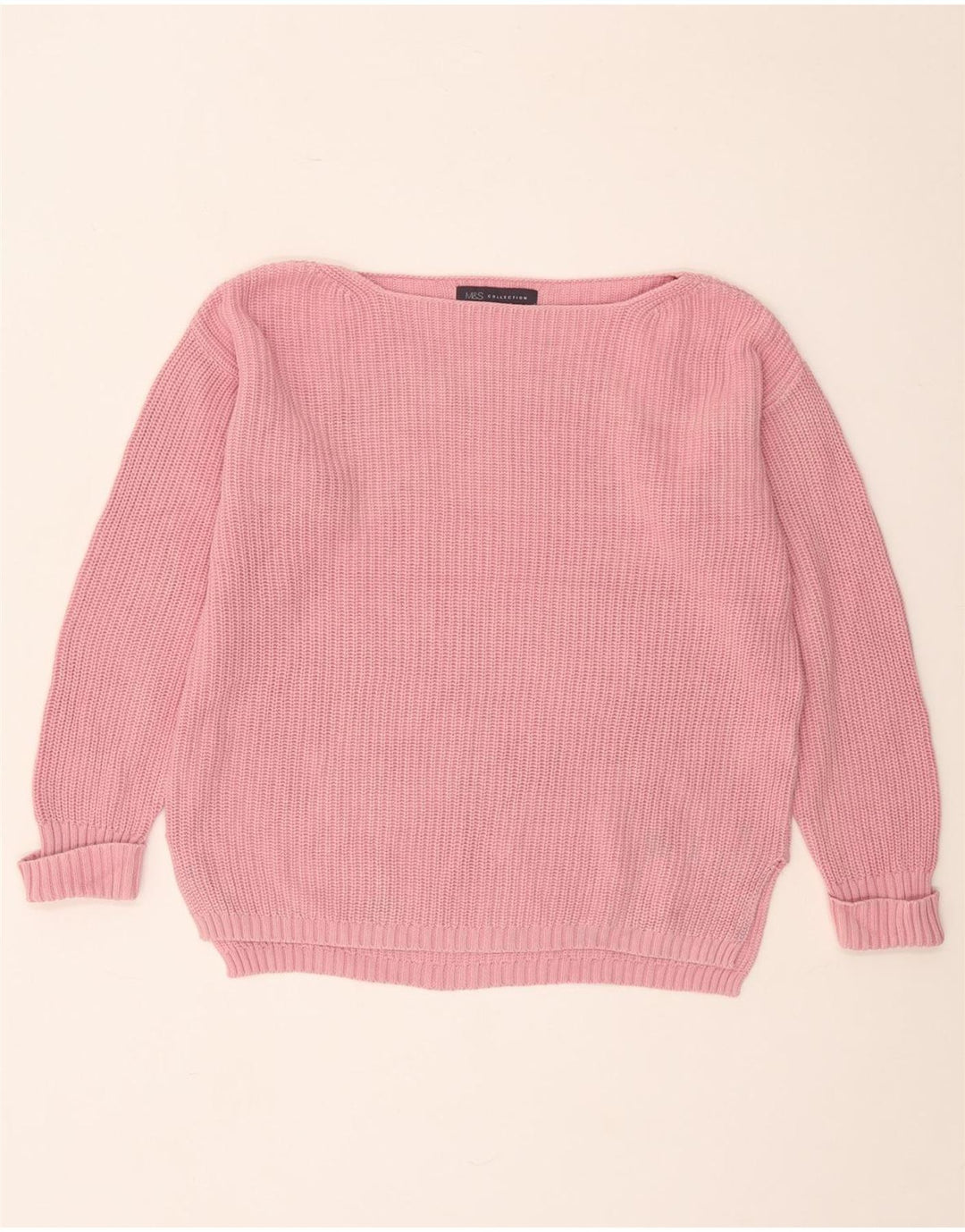 Marks & Spencer Damski sweter oversize z dekoltem w łódkę, UK 10, mały, różowy