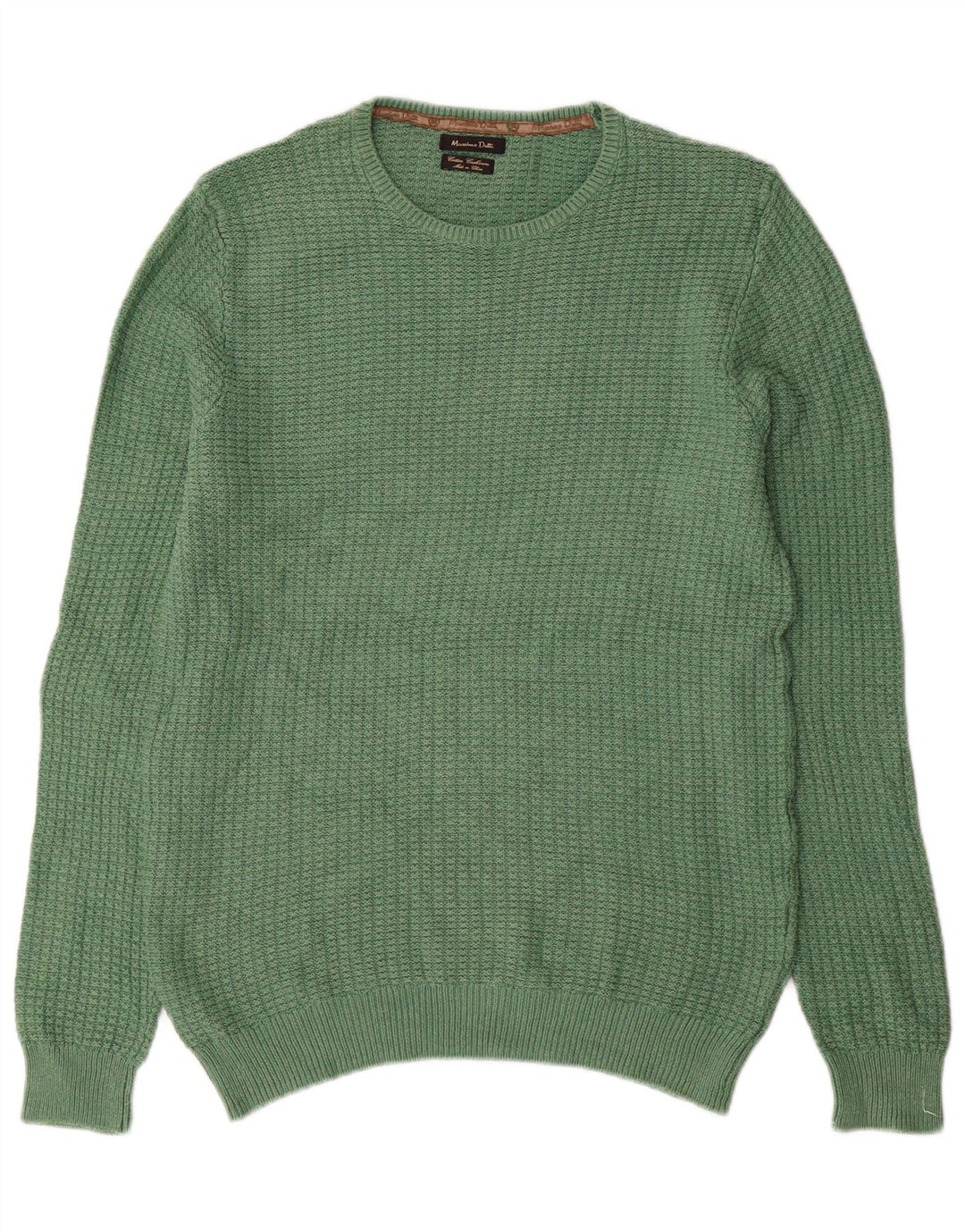 Męski sweter Massimo Dutti z okrągłym dekoltem, średniej wielkości bawełna w kolorze zielonym