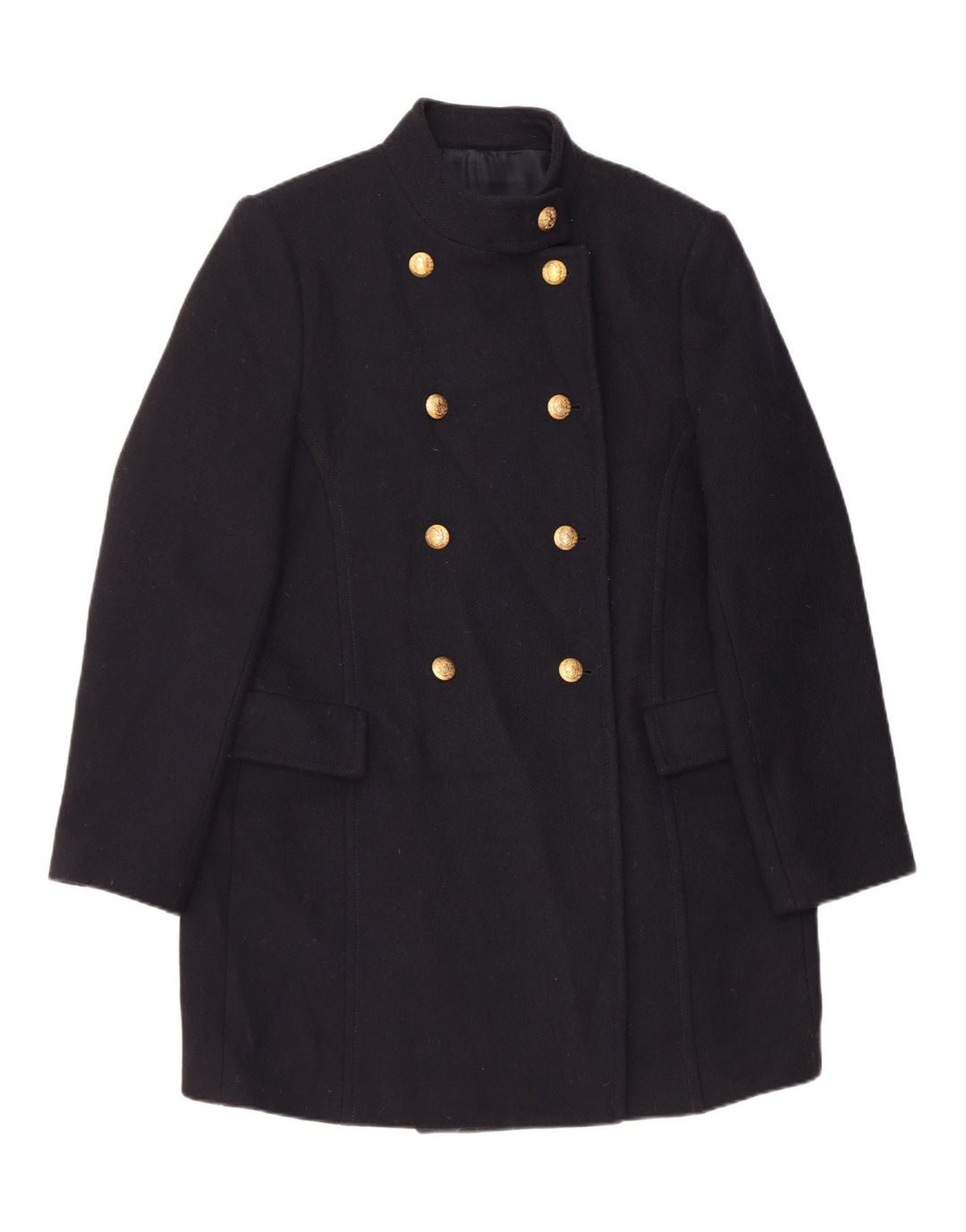 Dwurzędowy płaszcz damski Zara UK 18 XL, granatowo-wełniany