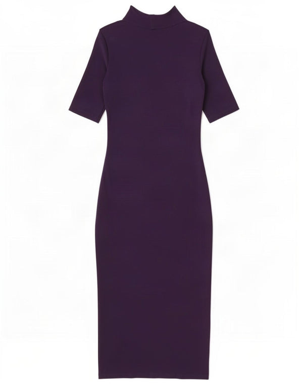 Zara Womens Short Sleeves Bodycon Dress UK 10 Small Navy Blue Cotton