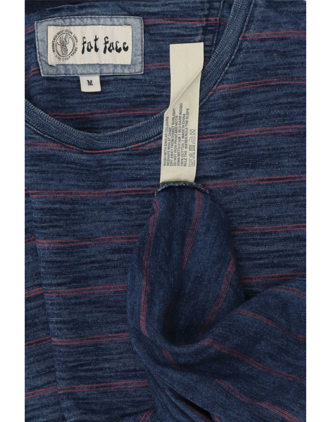 T-shirt męski Fat Face Top, średni, granatowy, bawełniany w prążki